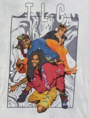 TLC Official Band Graphic Tee Men's S White Streetwear 90s R&B Gift for Him Y2K